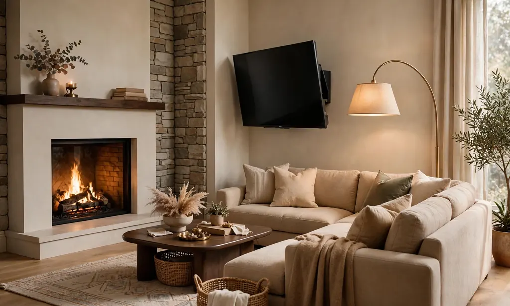 Corner Fireplace With TV on the Adjacent Wall