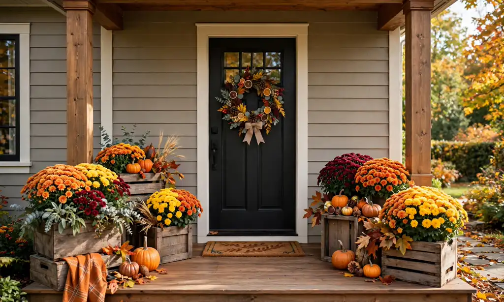 Mums in Rustic Wooden Planters