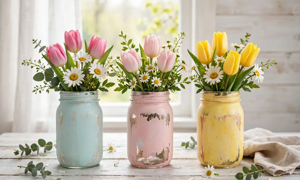 Hand-Painted Mason Jar Vases