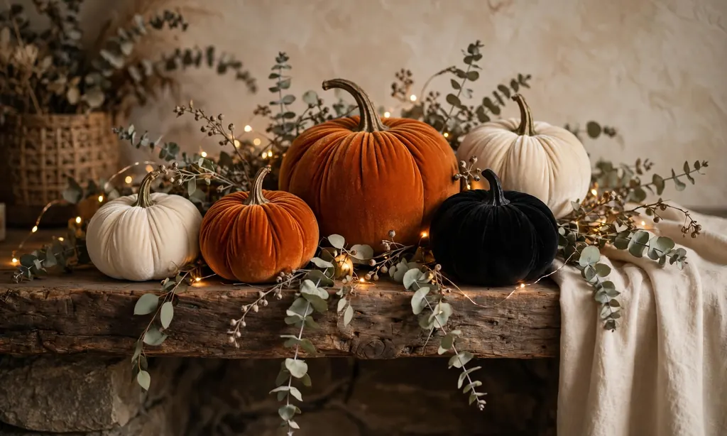 Velvet Pumpkin Cluster Mantel