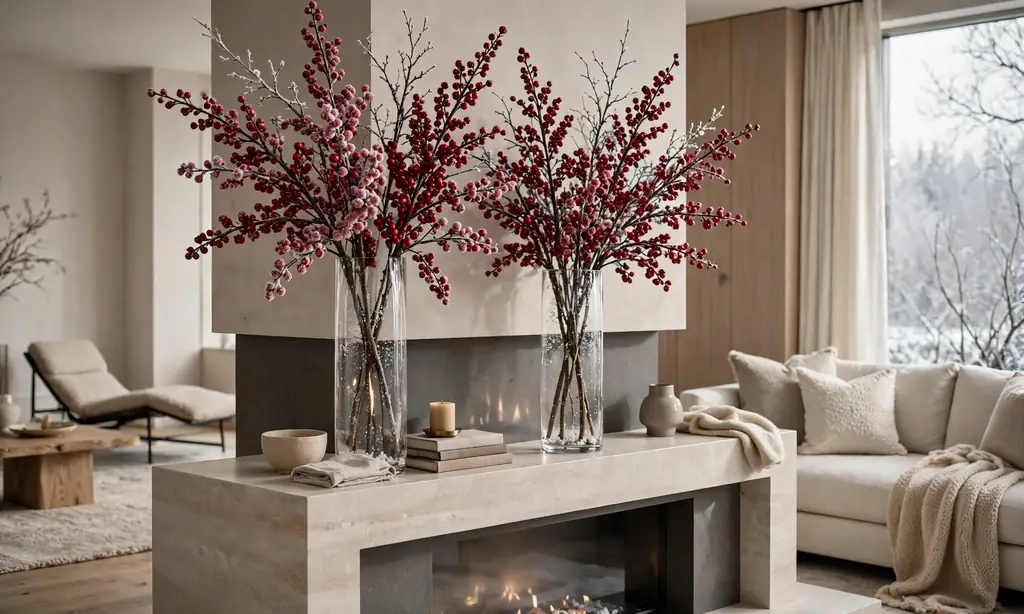 Red Winter Berry Branch Stems