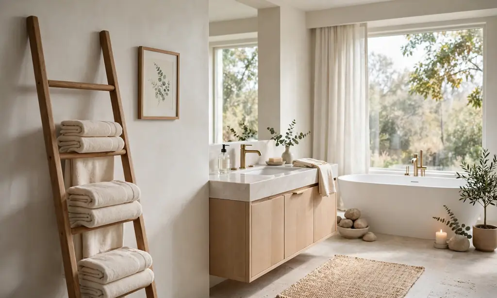Towel Ladder Styled with Wall Art