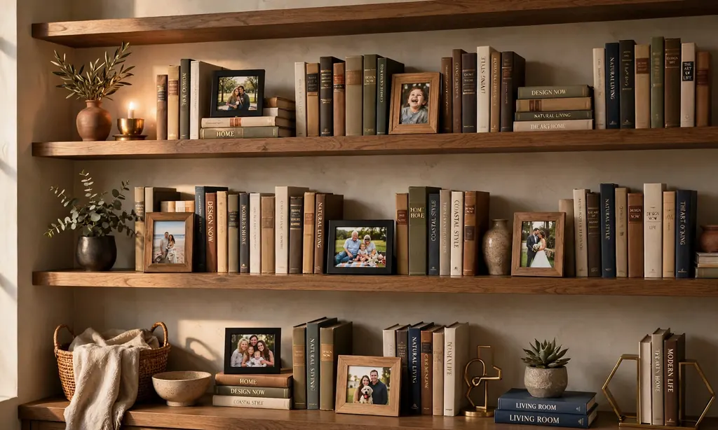 Framed Family Photos Among Books