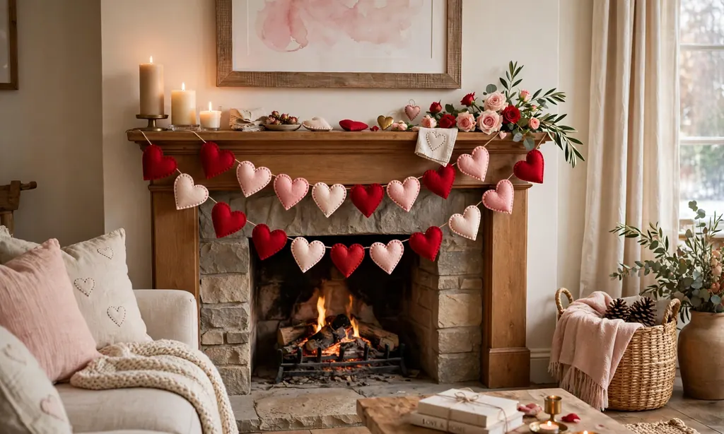 Heart Garland Across the Fireplace