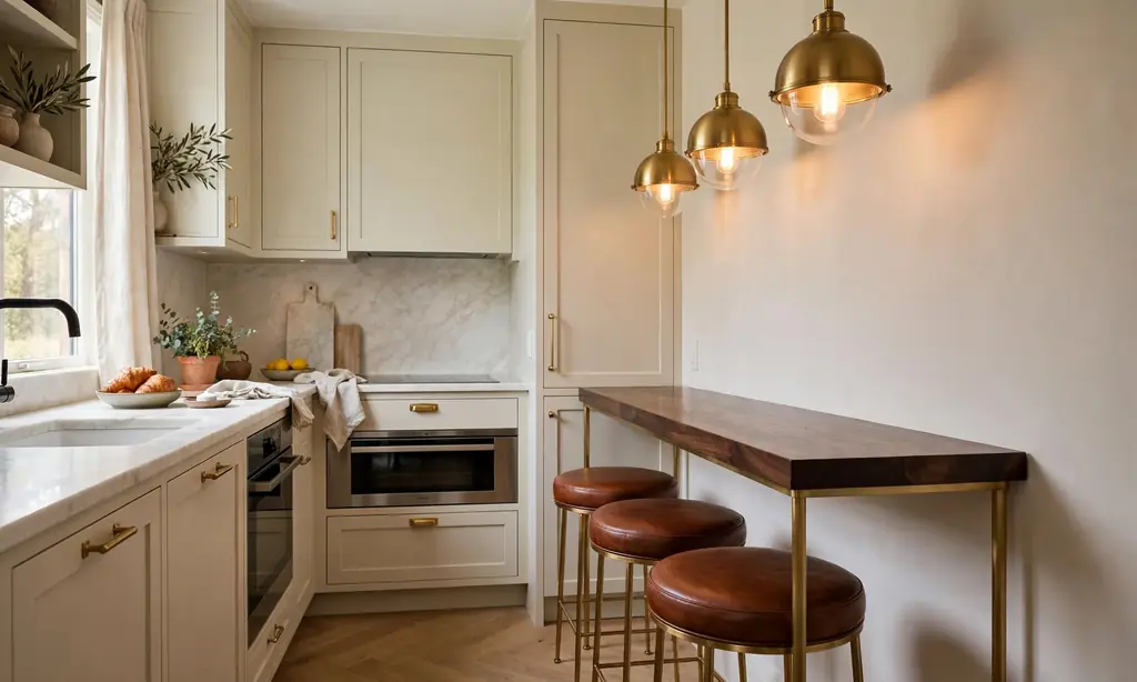 Slim Counter-Height Table Against the Wall