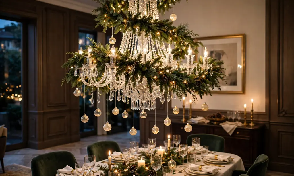Garland Wrapped Around a Chandelier