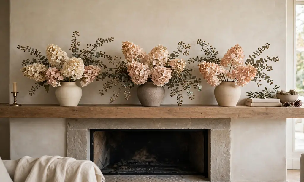 Dried Hydrangea and Eucalyptus Display