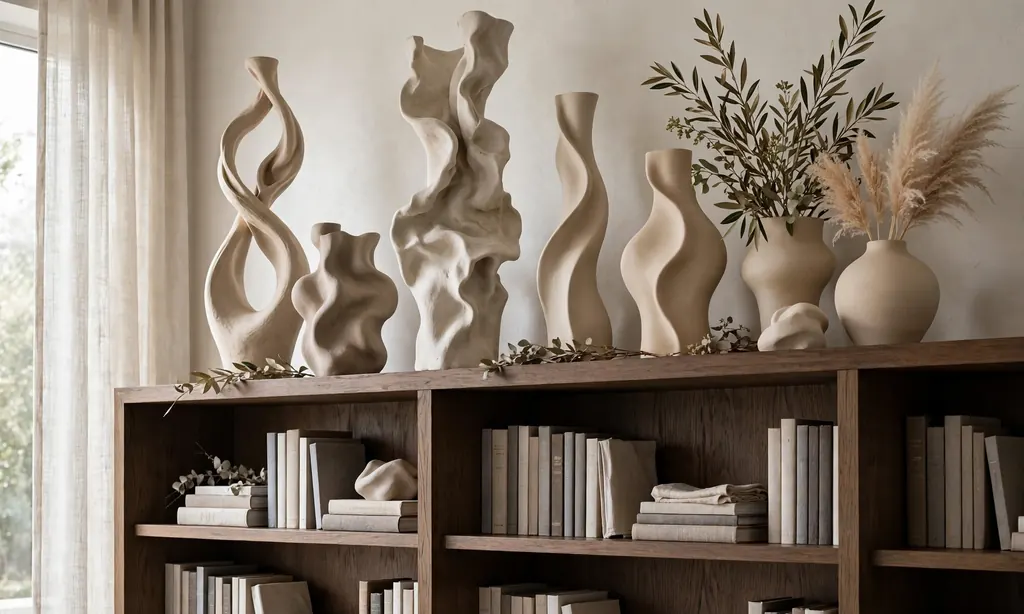 Sculptural Vases on the Top Shelf