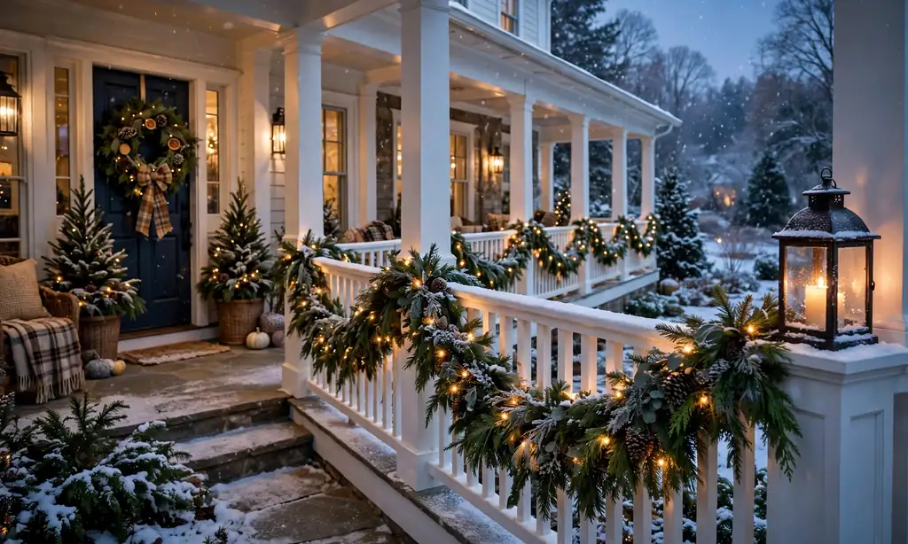 Outdoor Garland on the Porch Railing
