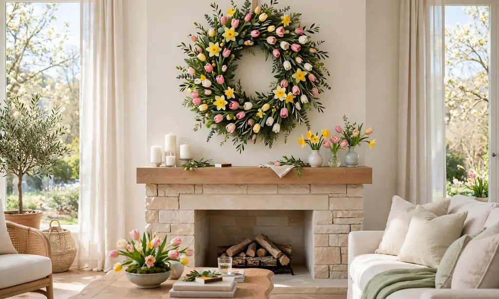 Spring Wreath Above the Mantel