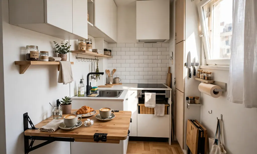 Fold-Down Wall Table for Two