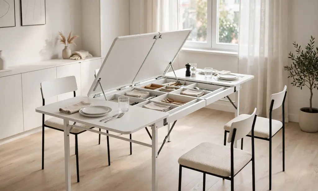 Folding Dining Table with Hidden Storage
