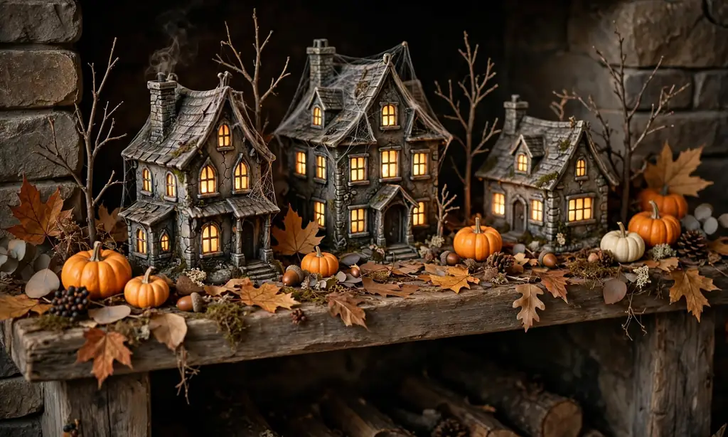 Miniature Haunted Village Scene