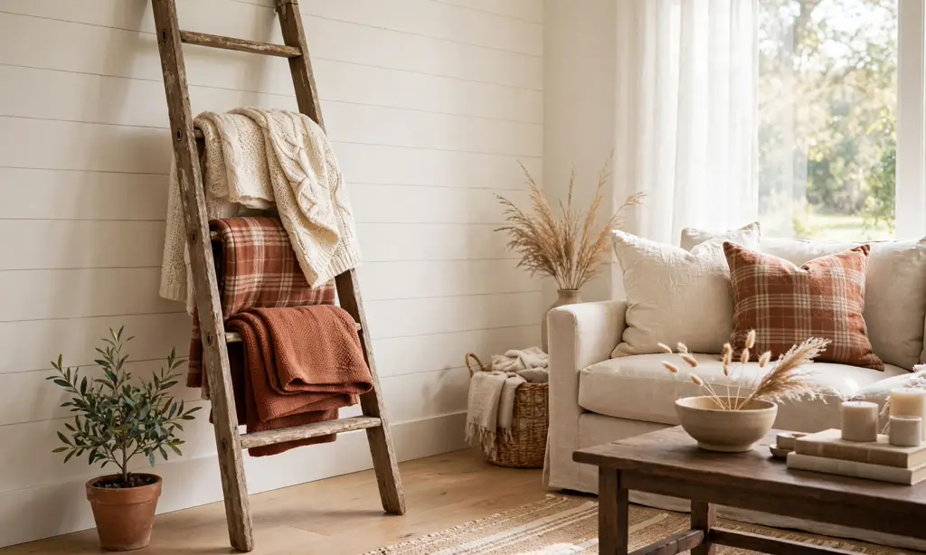 Vintage Ladder Blanket Display
