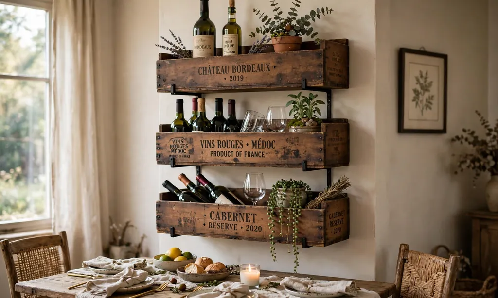 Vintage Wine Crates as Wall Shelves