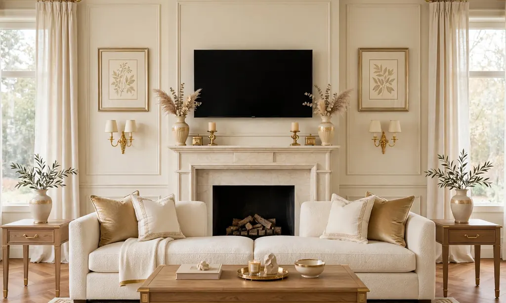 Symmetrical Styling Around the Fireplace and TV