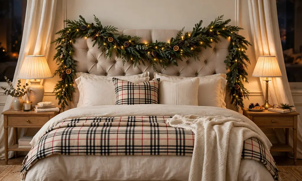 Garland on the Bed Headboard