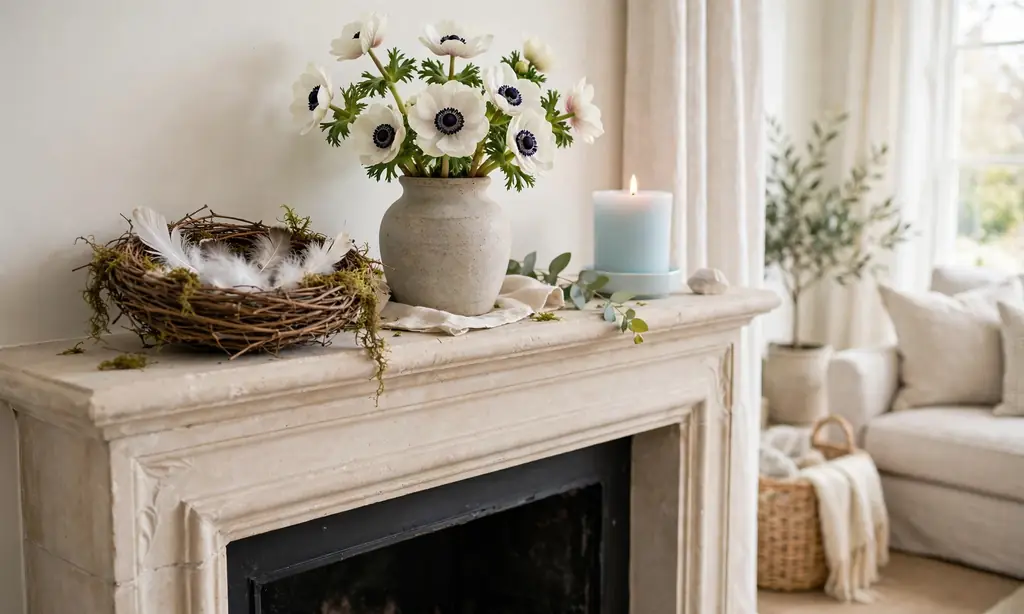 Woven Nest with Feather Accents