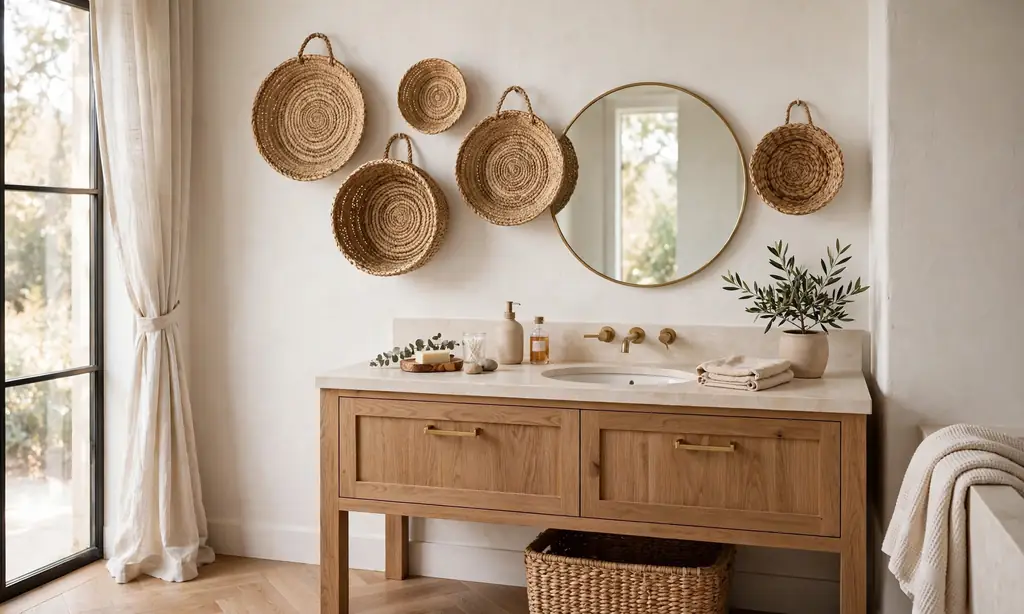Woven Seagrass Baskets as Wall Decor