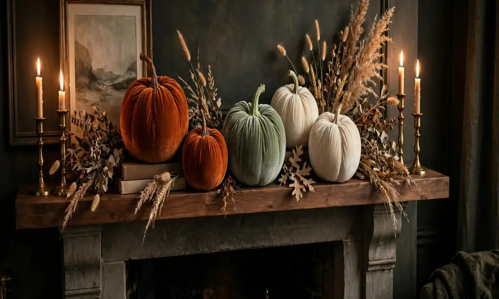 Velvet Pumpkin Elegant Mantel
