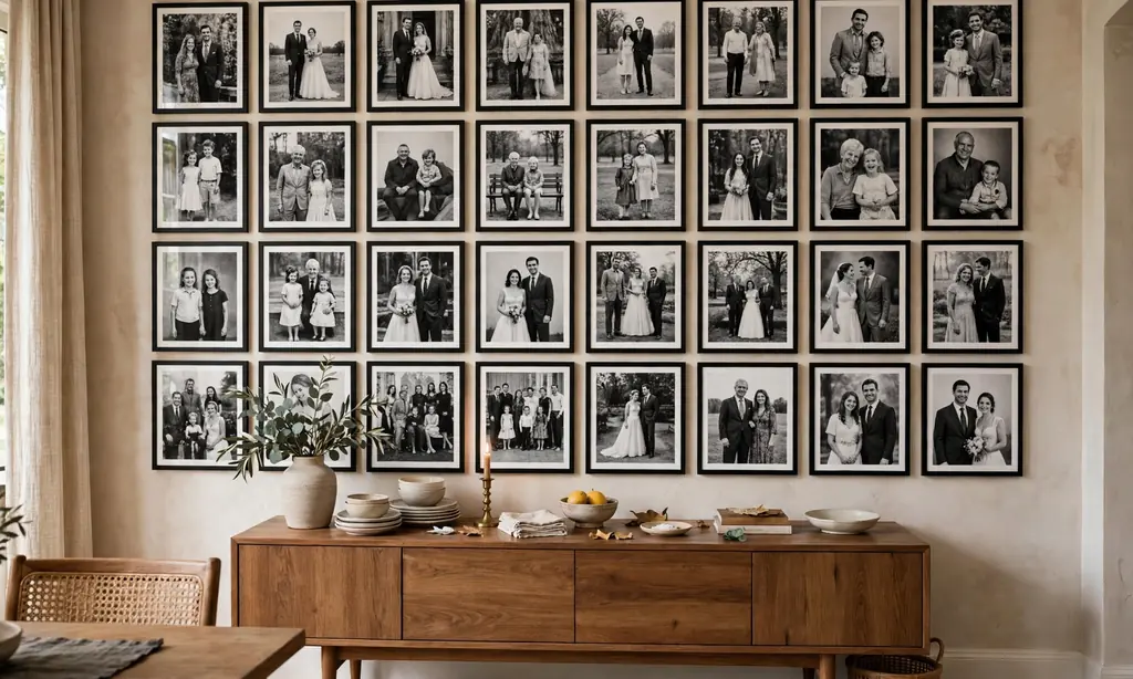 Black-and-White Family Photo Wall