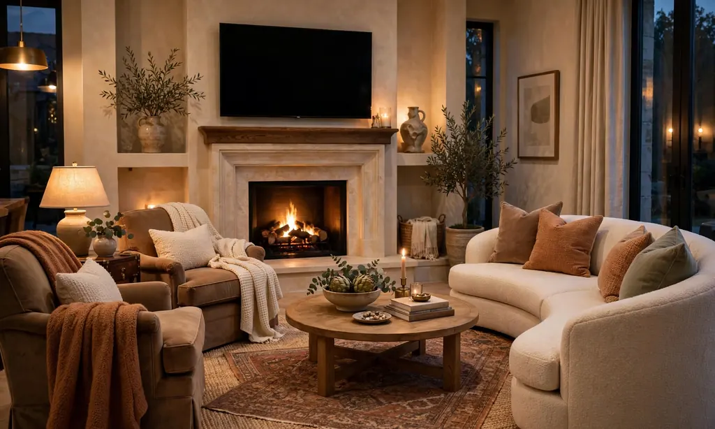 Fireplace and TV Anchoring a Cozy Conversation Corner