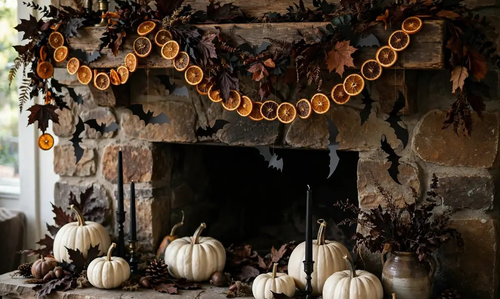 Dried Garland with Bat Accents