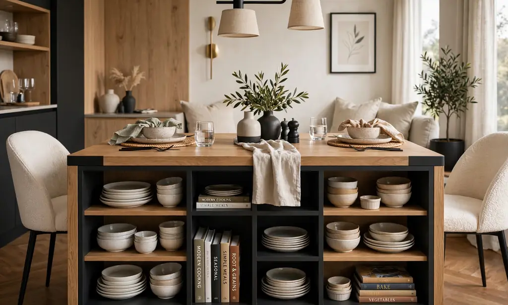 Dining Table with Built-In Shelving Base