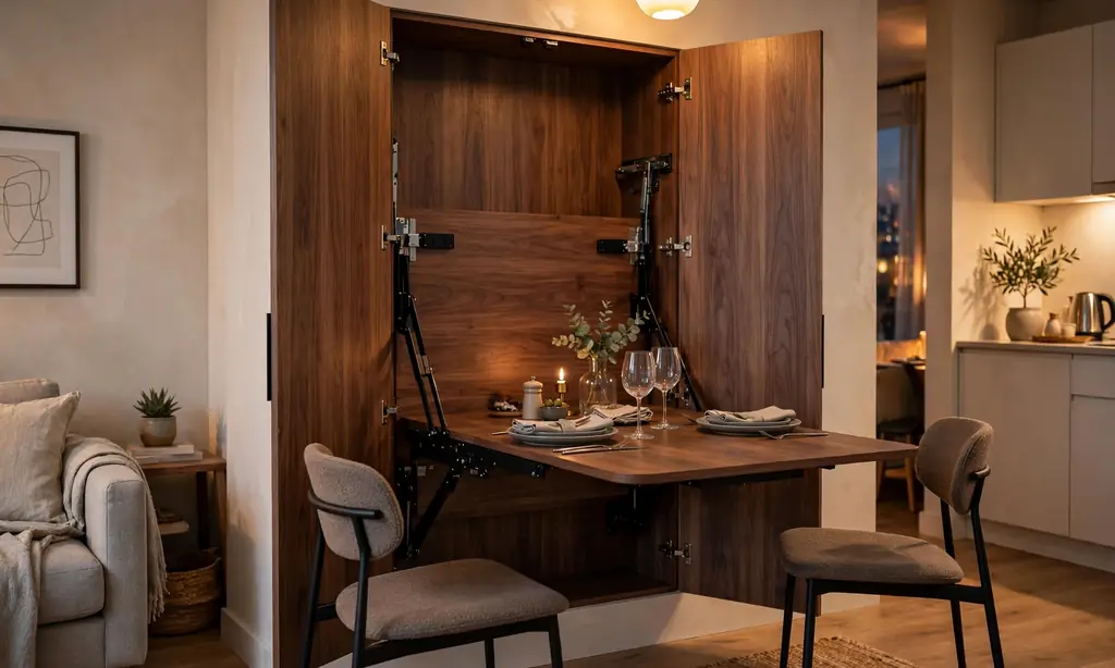 Cabinet-Hidden Fold-Down Table