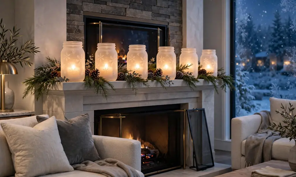 Frosted Mason Jar Luminaries