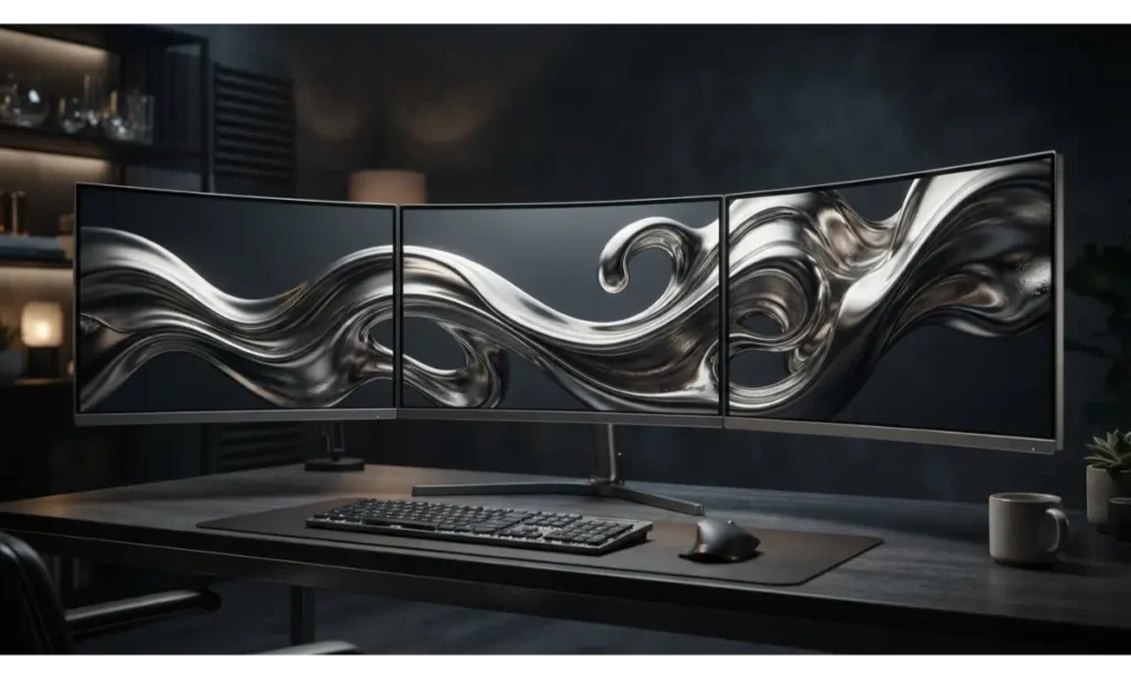 3 Screen Wallpaper With Abstract Liquid Metal