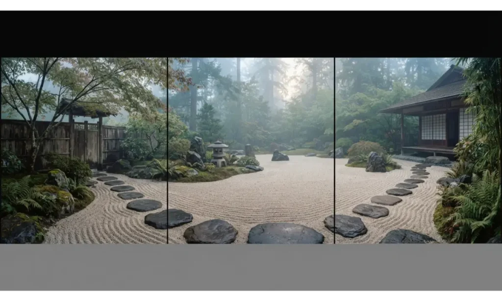 3 Screen Wallpaper With a Japanese Zen Garden