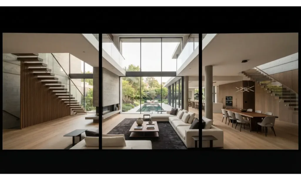 3 Screen Wallpaper With a Modern Architectural Interior