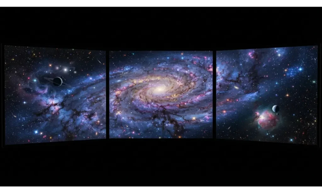 3 Screen Wallpaper With a Space and Galaxy Theme