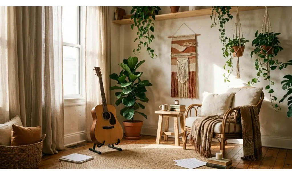 A Boho Music Corner With Natural Textures