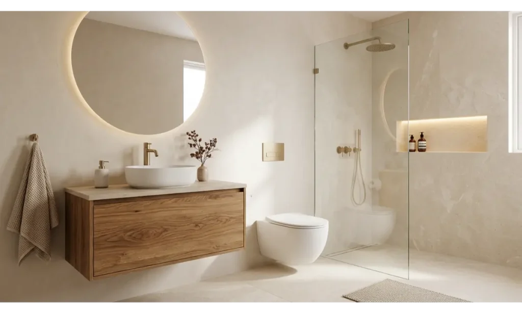 A Compact Japandi Bathroom for Small Spaces