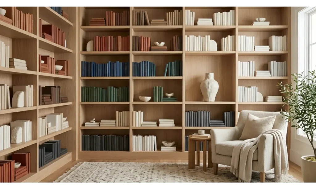 A Library With Color Coded Books