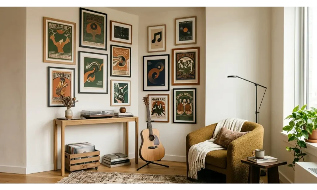 A Music Corner With Concert Posters and Artwork
