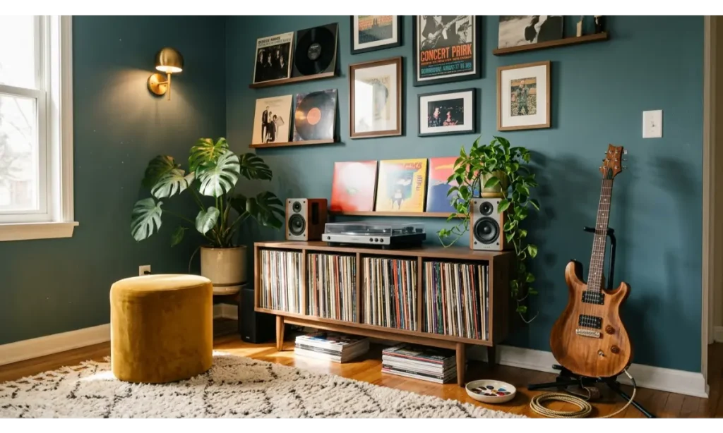 A Music Corner With a Colorful Accent Wall