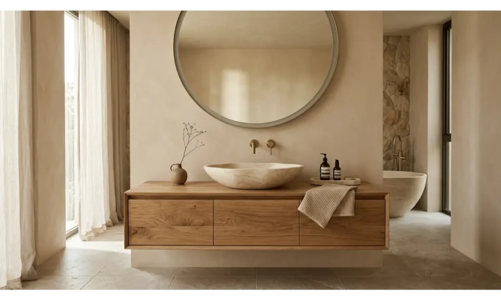 A Stone Vessel Sink With Sculptural Shape