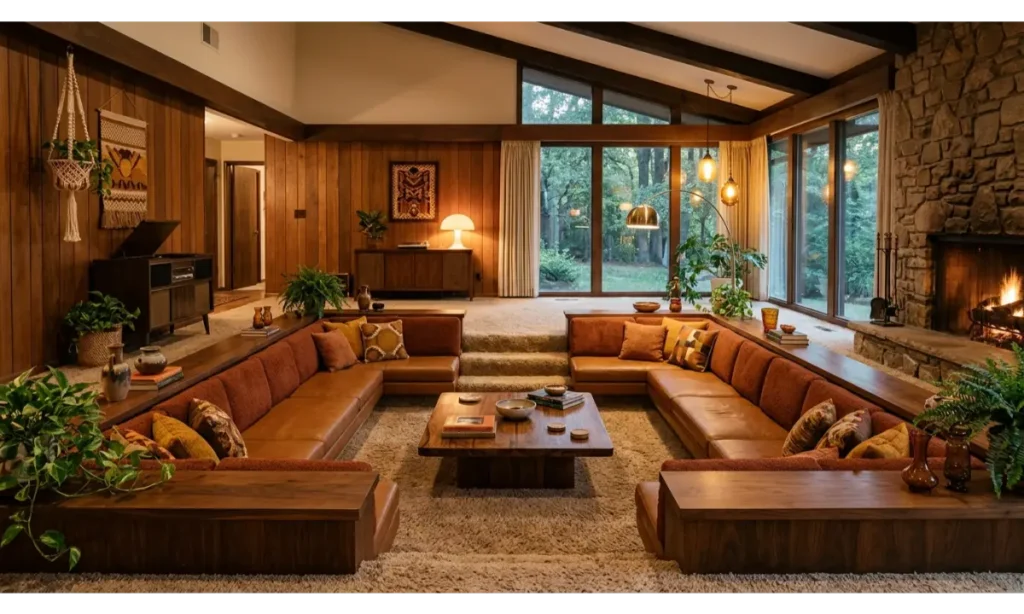 A Sunken Living Room With Vintage Appeal