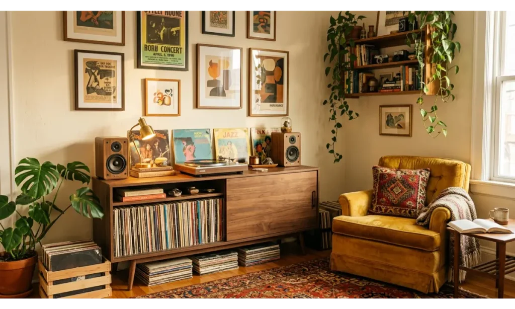A Vintage Music Corner With Retro Furniture