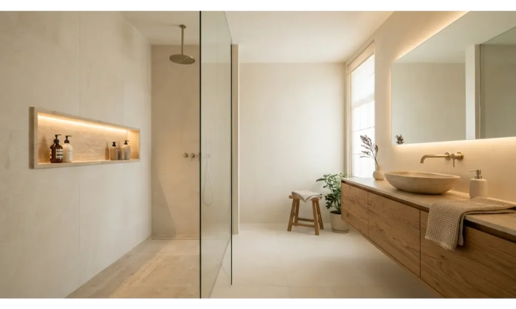 A Walk In Shower With a Built In Niche