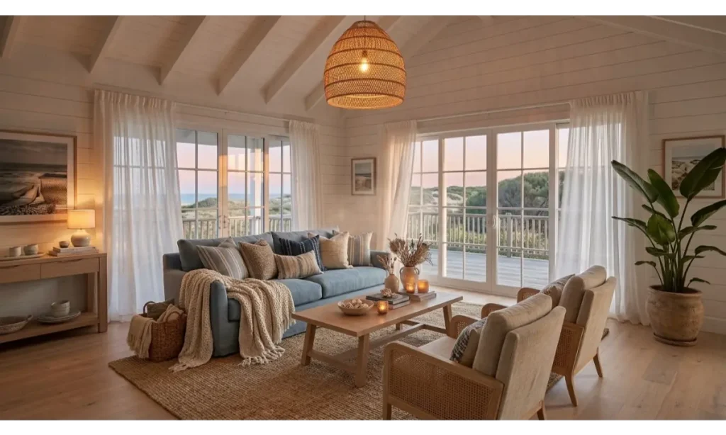 Blue Couch with Coastal Living Room Decor