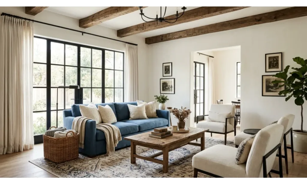 Blue Couch with a Modern Farmhouse Look