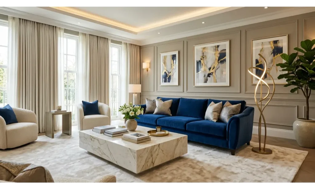 Blue Velvet Sofa for a Luxurious Living Room