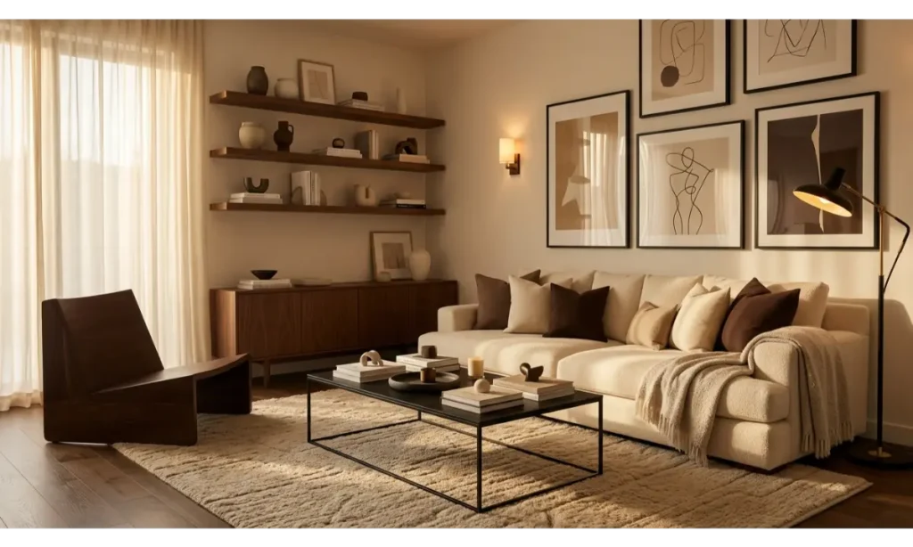 Brown And Cream Living Room Ideas With Black Accents