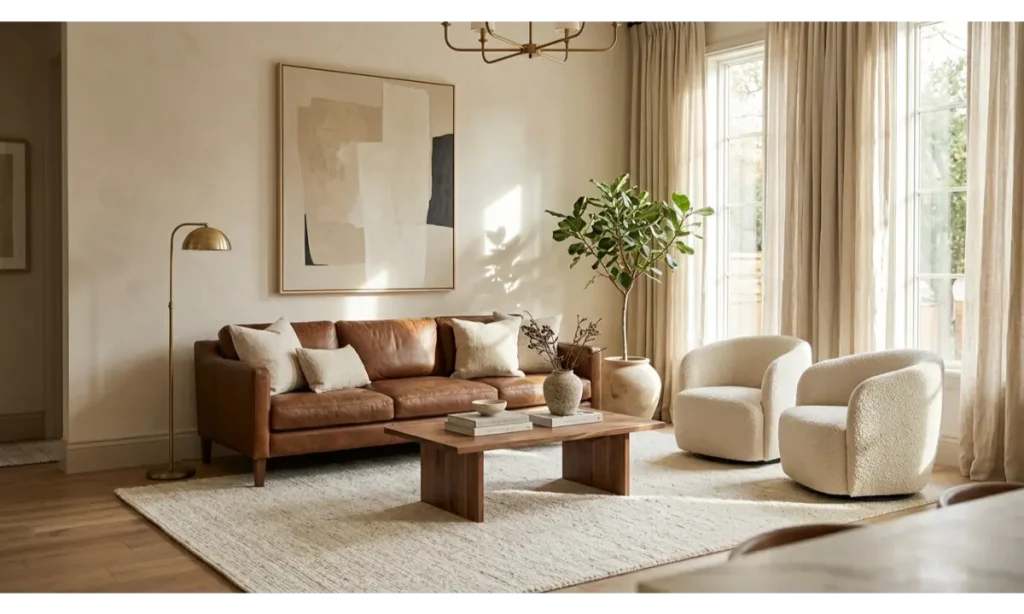 Brown And Cream Living Room Ideas With Caramel Leather