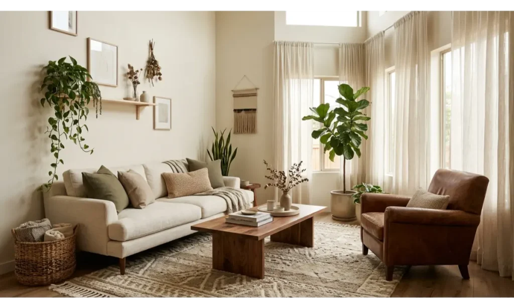 Brown And Cream Living Room Ideas With Earthy Green