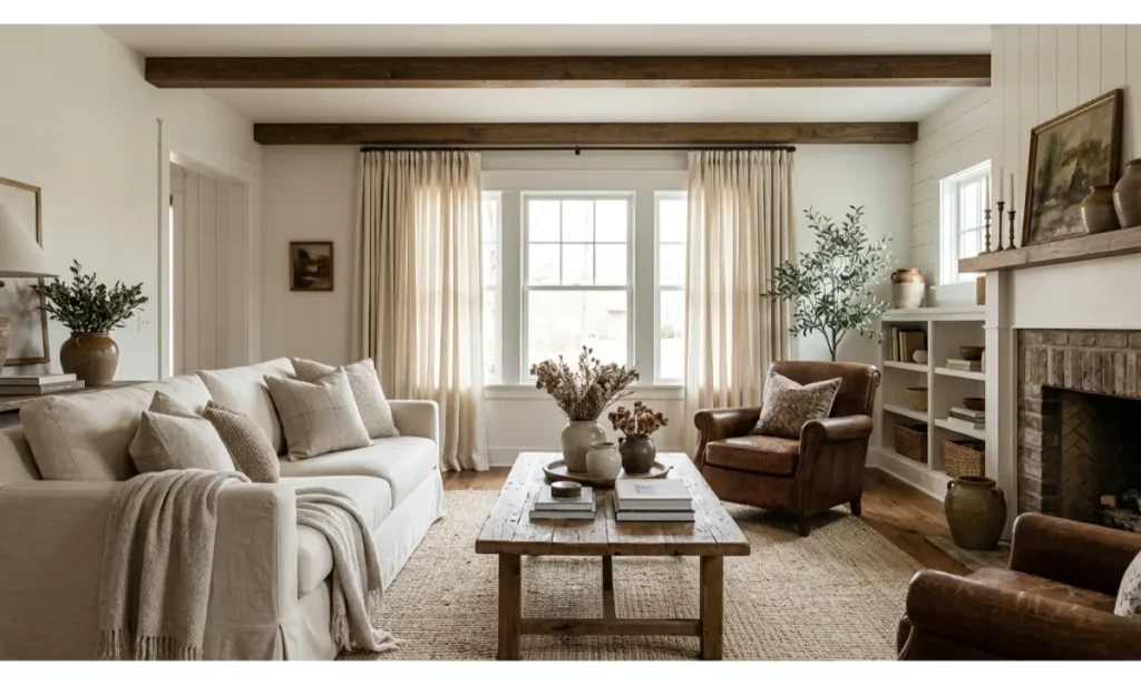 Brown And Cream Living Room Ideas With Farmhouse Warmth